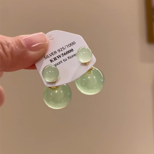 MHFDO jade earrings silver small fresh mint green and field jade-like ice-through earrings earrings one pair