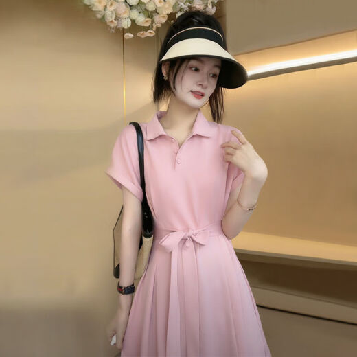 伊离姿【1114人好评】赫本风polo领连衣裙子女秋夏年轻新款收腰显瘦气质 灰色 简约修身-Ab7029 M 95-105斤