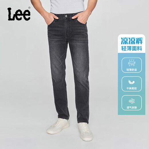 Lee【张凌赫代言】凉凉裤25新品723修身中腰直筒轻薄黑灰男牛仔裤 黑灰色 32