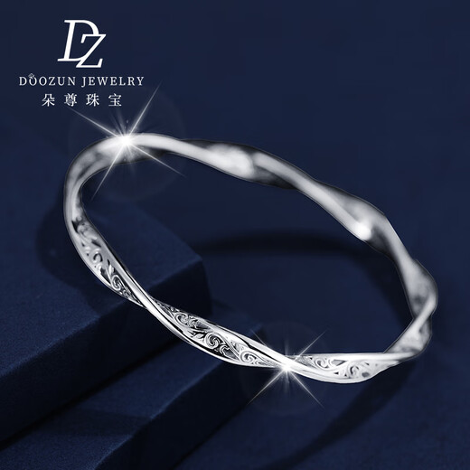 Duozun pt950 platinum bracelet for women with curly grass pattern Möbius strip platinum bracelet as a Chinese Valentine's Day gift for girlfriend, inner diameter 50mm, weight 21-22g, thickness about 3.6mm