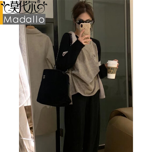 Pajamas modales para la primavera y otoño, los nuevos pantalones de manga larga de 2025, estilo perezoso, lindo y puede usar ropa para el hogar de gran tamaño 5009 Color sólido a cuadros grandes M (75-95Jin [Jin iguala 0.5 kg])