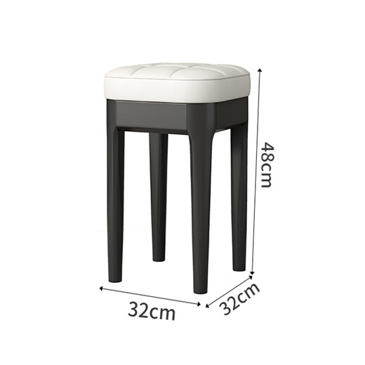 Light luxury and comfortable dining chair, household stackable solid wood soft-covered dressing table stool, spare dining table chair, black solid wood with off-white soft-covered square stool