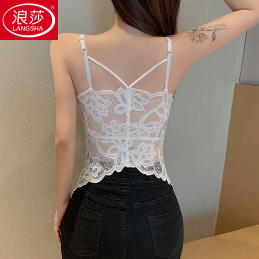 LangSha Bow Lace Beautiful Back Camisole with Padded Bra All-in-one Tube Bra Gathered Women's Anti-Sagging Outerwear Single Pack (Black) One Size Large Size (120-140Jin Jin is equal to 0.5kg)c