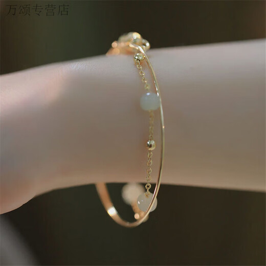 Yingtang Old Phoenix 999 pure silver 999 pure silver Hetian jade bracelet for girls ins niche design double layer stacked bracelet Hetian jade bracelet light green simple packaging