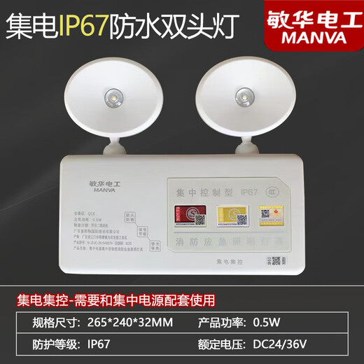 Man Wah Electrician Fire Emergency Lighting Waterproof IP67 Centralized Power Supply Double Head Light Type A 36V Intelligent Evacuation Wall-Mounted Host Man Wah