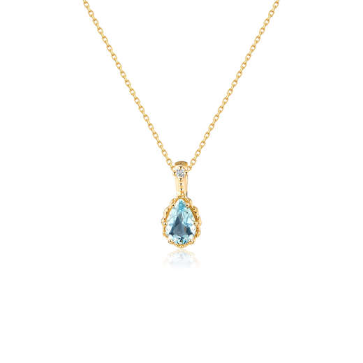 Senyong Japanese simple seawater drop pendant flash diamond necklace women's 18k gold light luxury clavicle chain small aquamarine single pendant