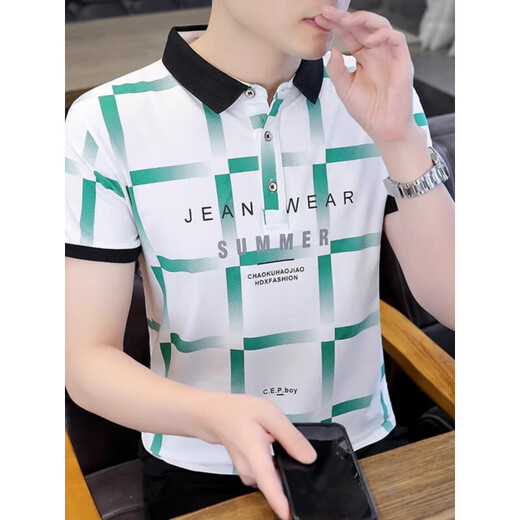 Hailan Home's Casual Vielseitigem Revers-Polo-Hemd, trendiger Briefdruck für Männer mit kurzer Ärmeln 2024 Sommer neuer Top F9226 Khaki [Qualitätsgarantie] L (ca. 105-120 Jin [Jin gleich 0,5 kg] Can C