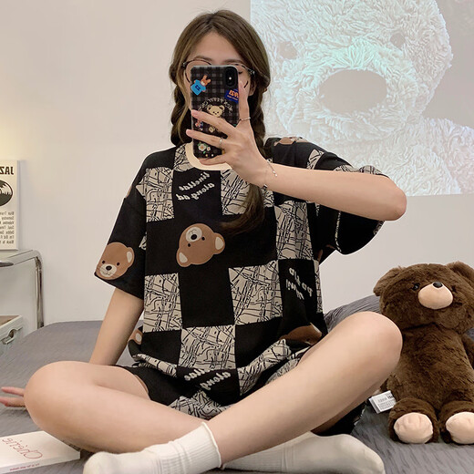 Yalu 2025 Neuer Sommer kurzärärmigem Pyjama für Frauenbaumwäsche Cartoon süßes süßes Mädchen Home Kleidung Set für Außenbekleidung G6627 M