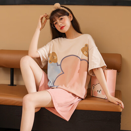 Yalu 2025 Neuer Sommer kurzärärmigem Pyjama für Frauenbaumwäsche Cartoon süßes süßes Mädchen Home Kleidung Set für Außenbekleidung G6627 M