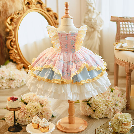 Ge Sufan children's clothing girls' Lolita princess dress first birthday dress baby performance children's fluffy dress fashionable pink 552 pink yellow 90