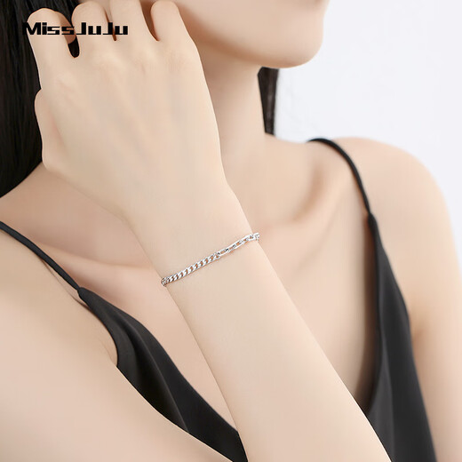Miss JuJu PT950 platinum bracelet for women, fashionable platinum cross riding whip AB chain body, thick hand jewelry, weight 9.2-9.4g, length 16+3cm