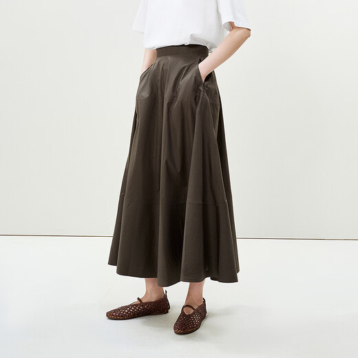 LESS【精工系列】春夏全棉半身裙高腰宽松长款气质伞裙2P5D11980 206深褐 XS