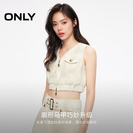 ONLY秋季休闲百搭V领无袖短款牛仔背心马甲女|124156002 J28 沙丘白牛仔 XS