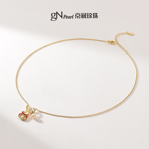 Jingrun new S925 pearl hanging chain 56mm white cute rabbit gift 5-6mm 40+5cm chain tail