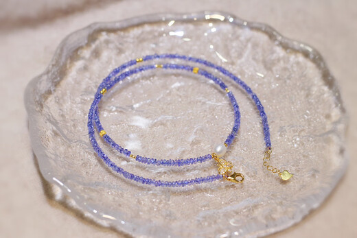Shengbei original design natural sapphire tanzanite faceted necklace clavicle chain with freshwater pearl fairy style
