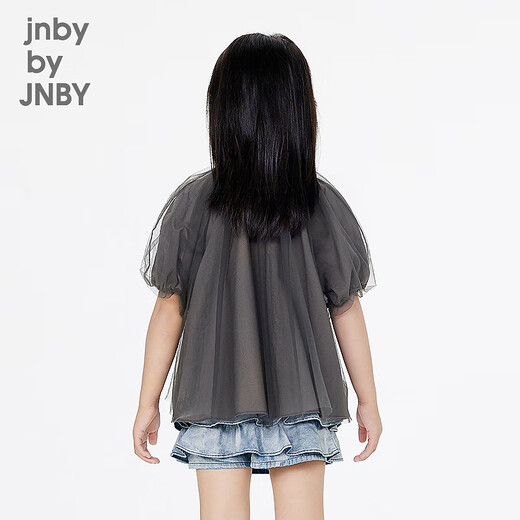 Jnby by JNBY Jiangnan Buyi children's clothing A-type short-sleeved shirt solid color round neck summer girls 1P4210730 031/dark gray 120 cm