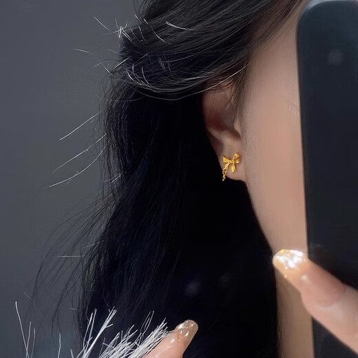 BZK gold fugitive princess bow earrings for girls 999 pure gold 2025 spring and summer new pure gold earrings 0.01g star earrings