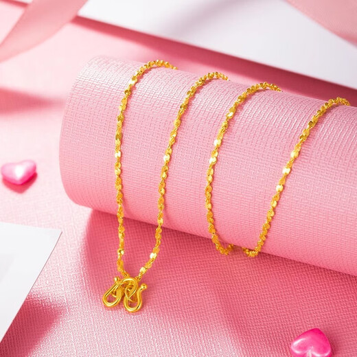 Wanmu pure gold 999 gold necklace gypsophila 24k women's clavicle chain classic versatile gold-plated Valentine's Day gift gypsophila necklace 50cm long 1.51g