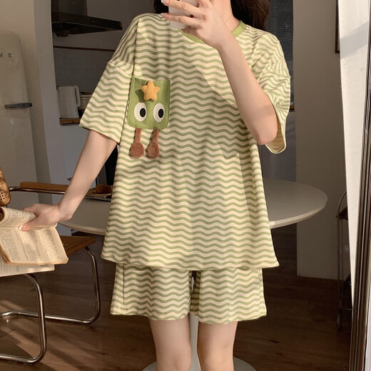 xcfreht带胸垫睡衣女2024年新款夏季棉短袖短裤网红风可外穿家居服套装 qgl-6627 M  -带胸垫款