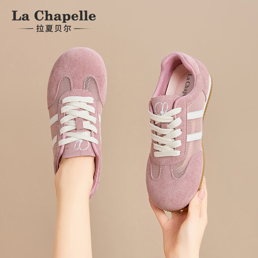 拉夏贝尔女鞋25年新女鞋网面透气板鞋休闲百搭女板鞋德训鞋不臭脚轻便女鞋 粉色 XXE6628-2 37