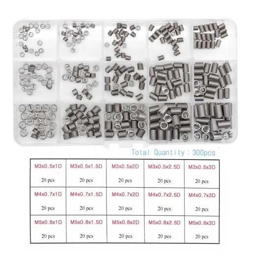 Kezitu 300pcs stainless steel wire screw sleeve boxed braces thread repair sleeve screw sleeve M3M4M5 thread protective sleeve M3-M5 stainless steel wire braces sheath box