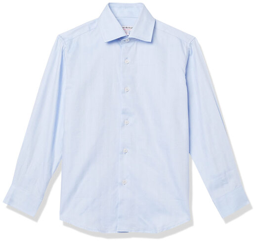ISAAC MIZRAHI Boys Long Sleeve Herringbone Solid Color Buttoned Shirt Sky Blue 6