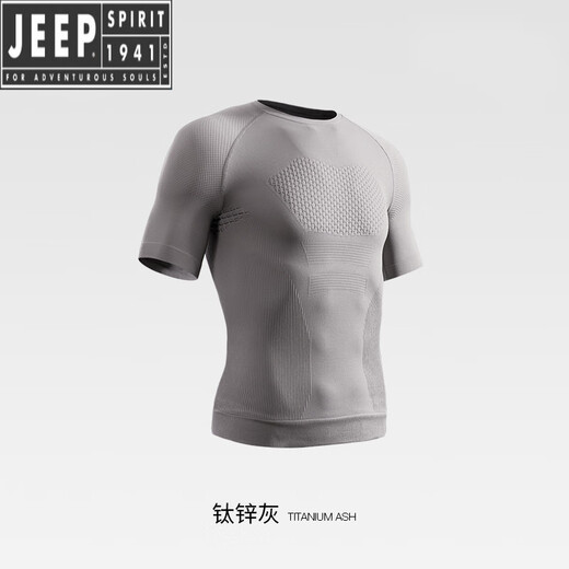 JEEP SPIRIT seamless quick-drying breathable sports fitness short-sleeved T-shirt running training cycling clothing compression tight elastic top for men classic black--quick-drying sports short sleeves M