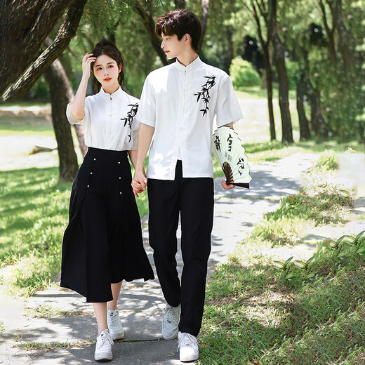 St. Luofeng antique uniforms, middle school student choir performance uniforms, junior high school student class uniforms, poetry recitation red song competition clothing, women's model, black bamboo long-sleeved top + pearl skirt L