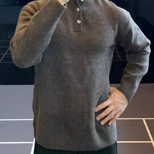 IRONTRAP Henry collar woolen sweater bottoming men's loose long-sleeved sports pullover sweater for autumn and winter brown brown S