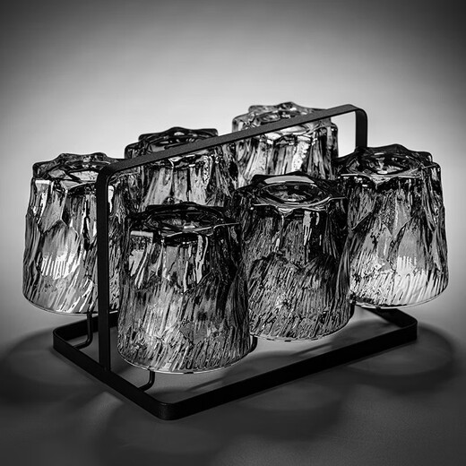 Hedara retro embossed glacier glass water cup home hospitality drinking set high-end light luxury red beer tea cup 300ML soot rock short cup x6 + cup holder