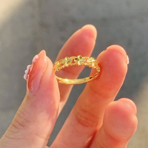 Nilan Pang Donglai's same style Vietnamese sand gold ring with four-leaf flower opening for women, gold will not fade for a long time, gold