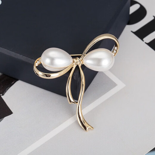 Simple bow brooch for women, high-end corsage for women's neckline, anti-exposure pin, cardigan pin, clothing accessories, gold and silver large bow