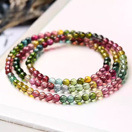 Eternal Symbol Brand Natural Tourmaline Bracelet Women's Watermelon Tourmaline Bracelet Beads Wangfu Stone Multi-circle Crystal Bracelet Collection Grade 4mm Three Circles with Independent Certificate 0 Carat Other/OTHER