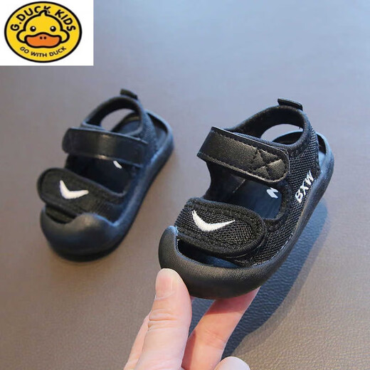 G.duck little yellow duck summer baby toddler shoes sandals baby girls boys breathable mesh bread toe shoes 0-3 years old anti-kicking sandals 823 black size 16/inner length 12.5 cm