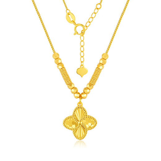 Chinese jewelry 18k gold gold necklace women's four-leaf clover set chain plain chain birthday gift for girlfriend and wife 18k gold four-leaf clover necklace gold weight about 1.7g