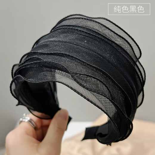 Zuoou headband covers white hair on top of head and widens hairline to block hairline hairpin headband blue polka dot organza seamless hair bundle hairpin solid color black