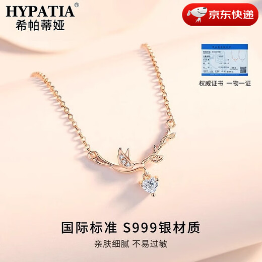 HYPATIA Eucalyptus has met the bird of relief 999 sterling silver necklace women's luxury niche clavicle chain birthday gift for girlfriend 999 silver Eucalyptus has met the necklace - rose gold
