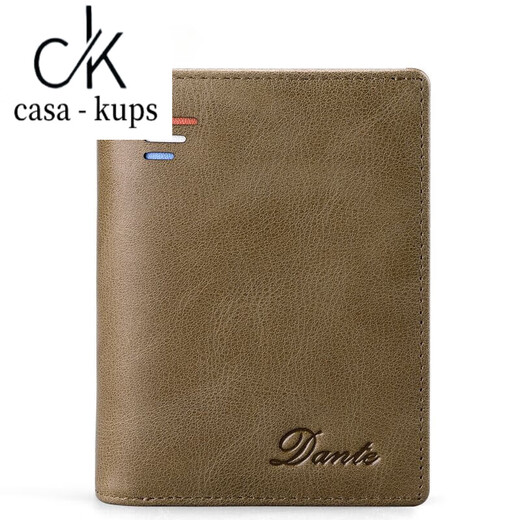 casa-kups真皮钱包男短款拉链复古头层牛皮零钱卡包驾驶证一体皮夹 咖啡色(复古头层牛皮