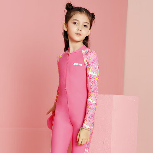YINGFA's new product, children's swimsuit, girl's one-piece sun protection long-sleeved trousers, surf suit, primary school, middle and older children and girls conservative swimming Y0613 one-piece sun protection, comes with matching swimming cap, size M 10 (height 125-140C, weight 25-30KG)