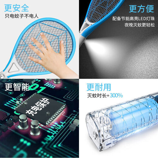 Midea electric mosquito swatter for home use, rechargeable, durable, multi-functional, manual fly swatter, large mesh mosquito repellent, four-in-one smart touch purple light mosquito trap - with bottom