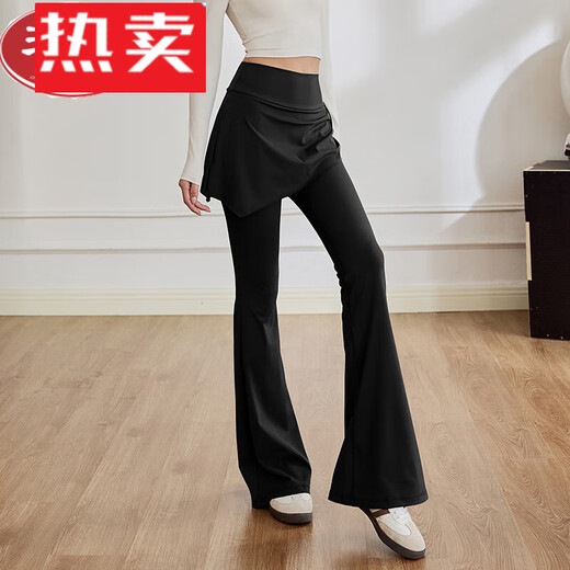 Playboy PLAYBOY Micro-flared Yoga Pants Skirt Women's Fake Two-piece High-waisted Abdominal Control Fitness Pants Pilates Leggings Autumn and Winter Style Black S