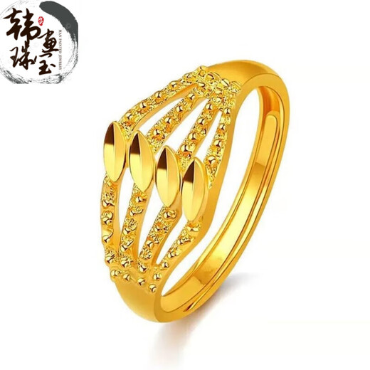 XCL Hong Kong duty-free 9999 real gold baby's breath women's gold color open adjustable pure sand gold double love gold ring S006 heart-to-heart ring women's adjustable ring