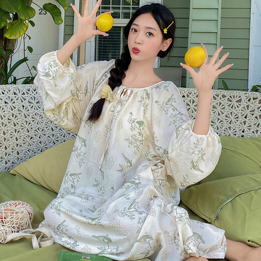 雅鹿新款甜美长袖睡裙女士可爱睡衣女春秋季带胸垫家居服连衣裙 ins风 AM-13063【带胸垫】 XL (120-140斤)