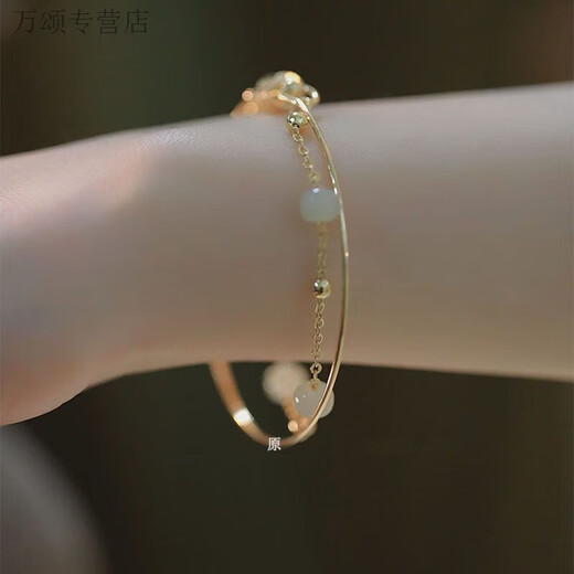 Yingtang Old Phoenix 999 pure silver 999 pure silver Hetian jade bracelet for girls ins niche design double layer stacked bracelet Hetian jade bracelet light green simple packaging
