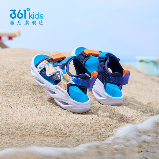 361 Children's Shoes Boys Beach Open Toe Sandals Summer New Children's Shoes Light Blue/Earth Blue/Glory Orange 28
