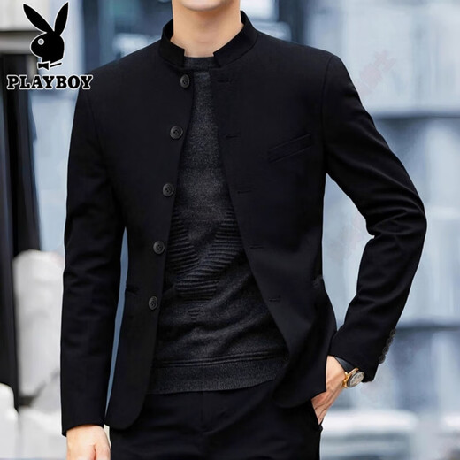 Playboy (PLAYBOY) high-end tunic suit for young people new Chinese style men's republic of China stand collar suit jacket men's suit large size trendy new tunic suit M 105-125Jin Jin is equal to 0.5 kg