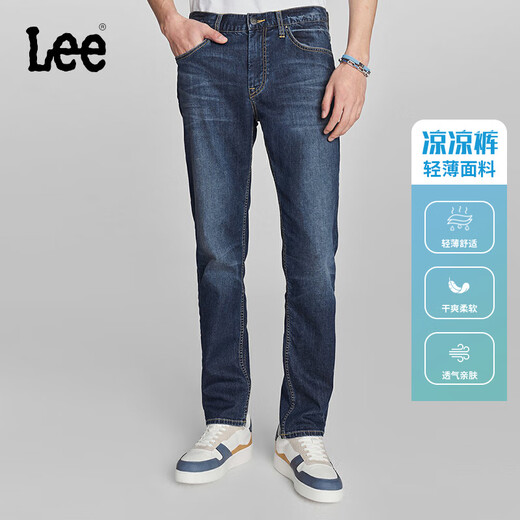 Lee【张凌赫代言】凉凉裤723修身中腰直脚中深蓝轻薄男牛仔裤潮流 中深蓝 28