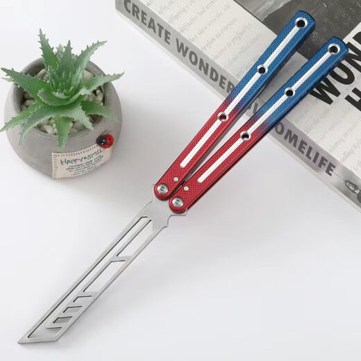 Kraken Butterfly Knife v3 Practice Knife Unedged Anti-Slip Integrated Aluminum Handle TITUS Butterfly Folding Knife Static Model Kraken Square Head Dark Blue and White Two-Color Accessories