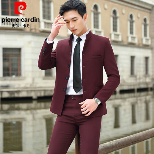 Pierre Cardin Mao suit men's suit Chinese style wedding dress Korean version slim Chinese style small suit jacket Mao suit black single coat M 100-108Jin Jin equals 0.5 kg