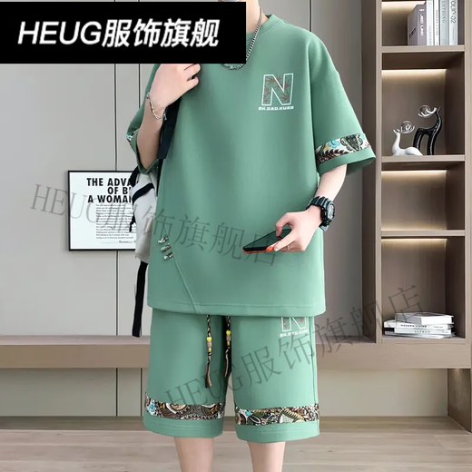 HEUG凌越男装店2025夏季大码休闲运动套装男士百搭两件套 白色(YYW6195) XL (130-150斤)